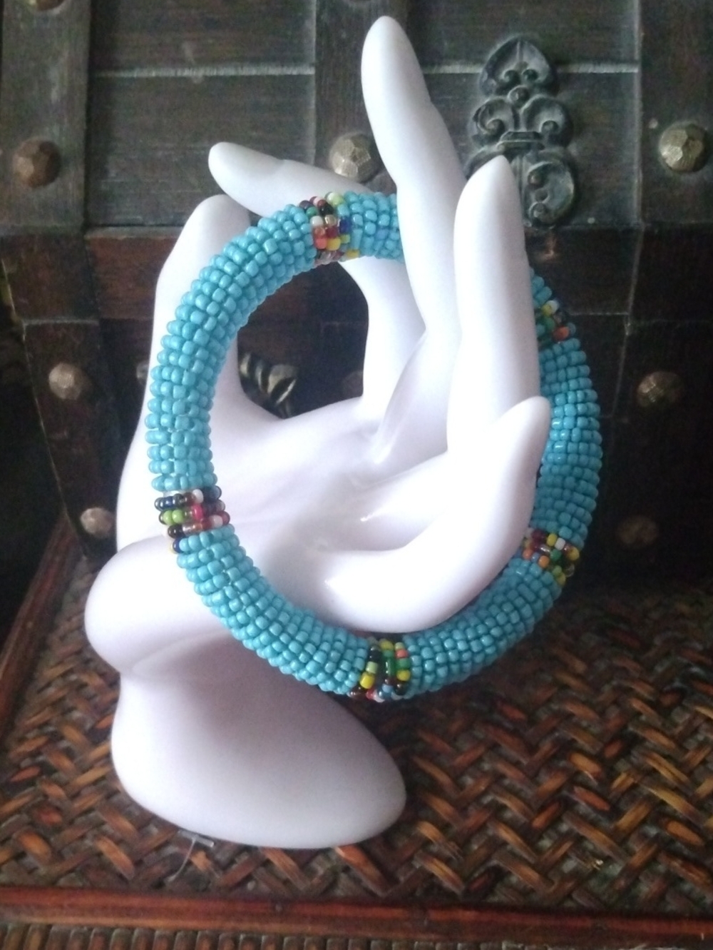 Handmade Turquoise Seed Bead Bangle Bracelet